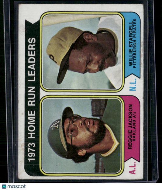 1974 Topps REGGIE JACKSON/WILLIE STARGELL #202 1973 HR Leaders Wax Stain (VG/EX)