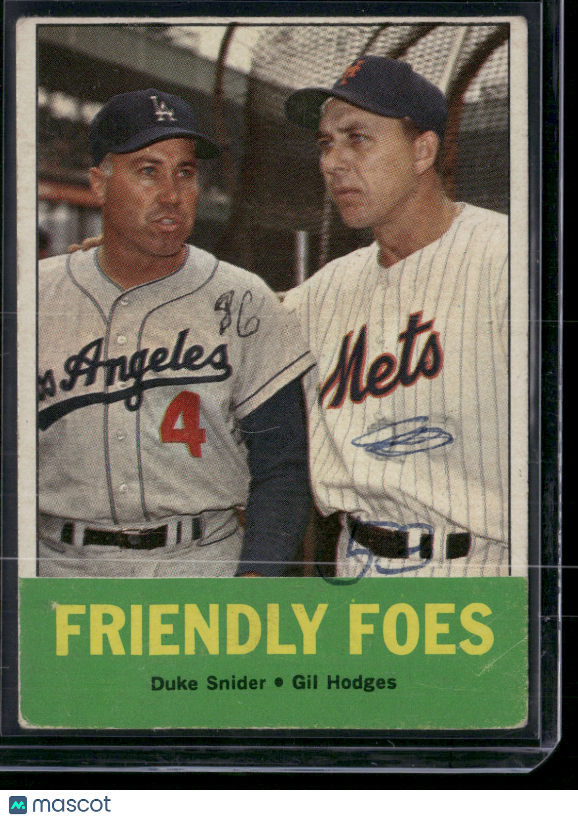 1963 Topps DUKE SNIDER/GIL HODGES #68 Ink on Front (Poor)