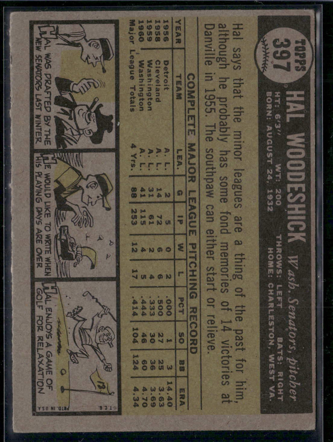 1961 Topps HAL WOODSHICK #397