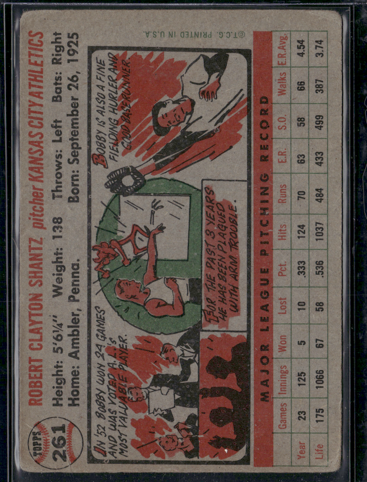 1956 Topps BOBBY SHANTZ #261 Crease