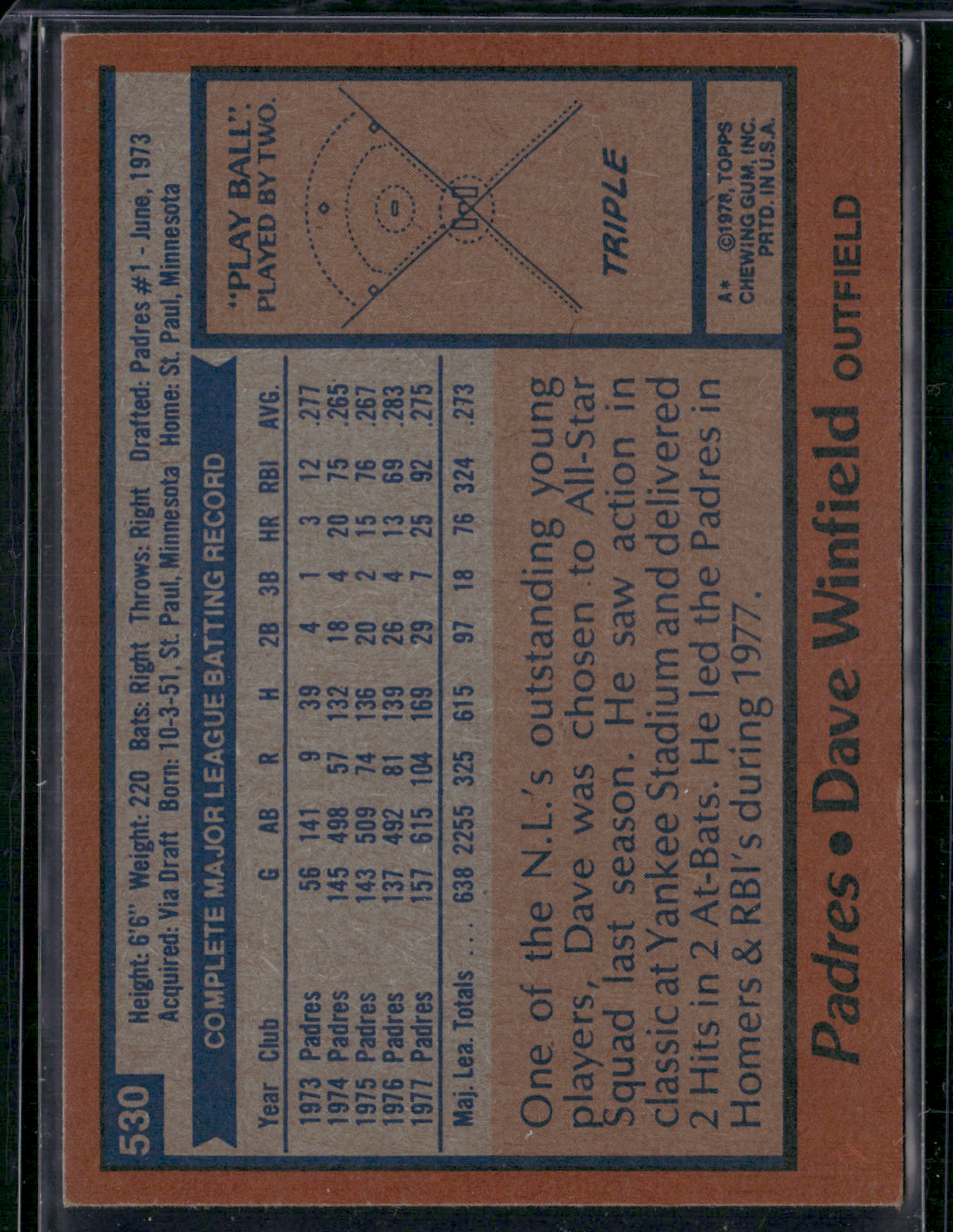 1978 Topps DAVE WINFIELD #530 (EX-EX/MT)