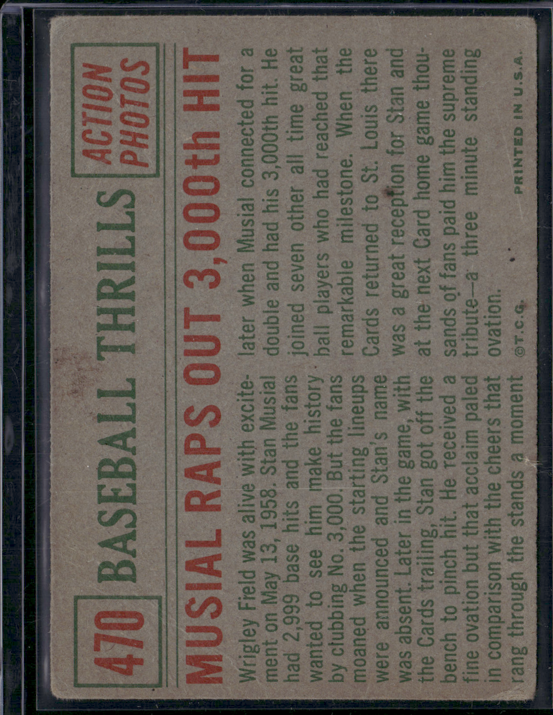1959 Topps STAN MUSIAL #470 Baseball Thrills Corner Crease Wrinkles (Good)