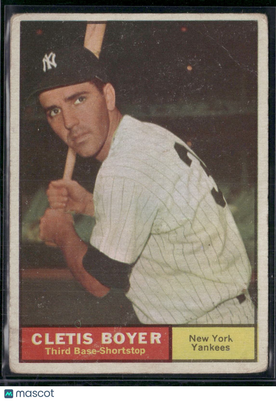 1961 Topps CLETIS BOYER #19 Paper Loss on Back Dent Light Wrinkles (Fair)
