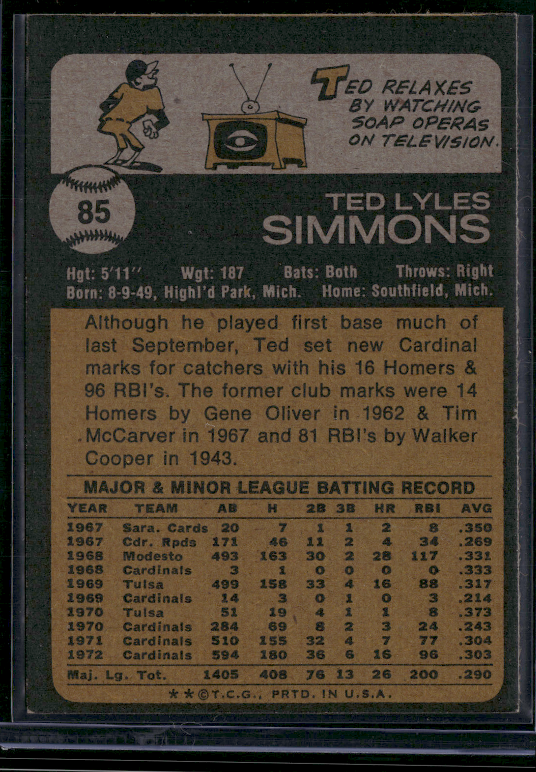1973 Topps TED SIMMONS #85 (EX)