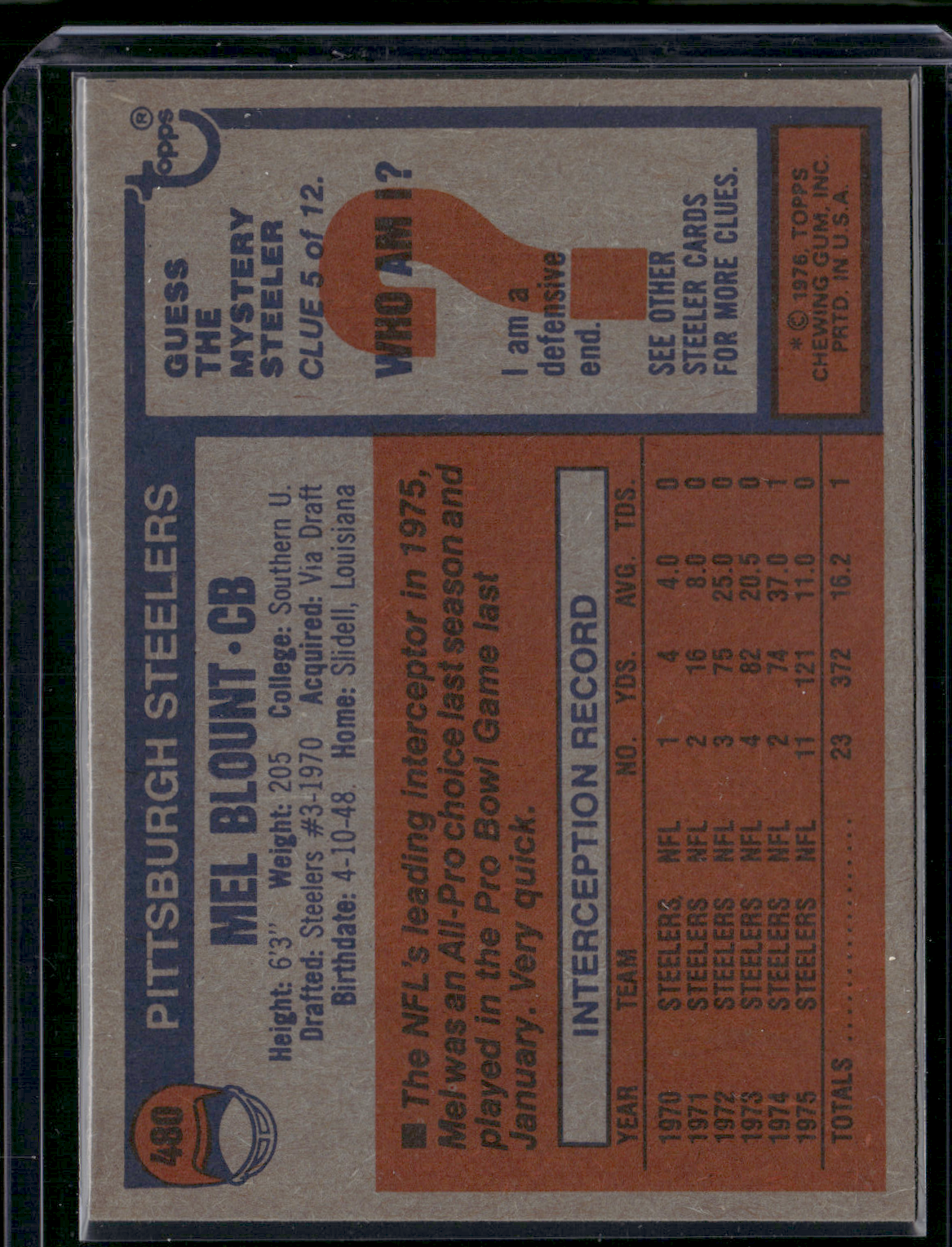 1976 Topps MEL BLOUNT #480 (EX-EX/MT)