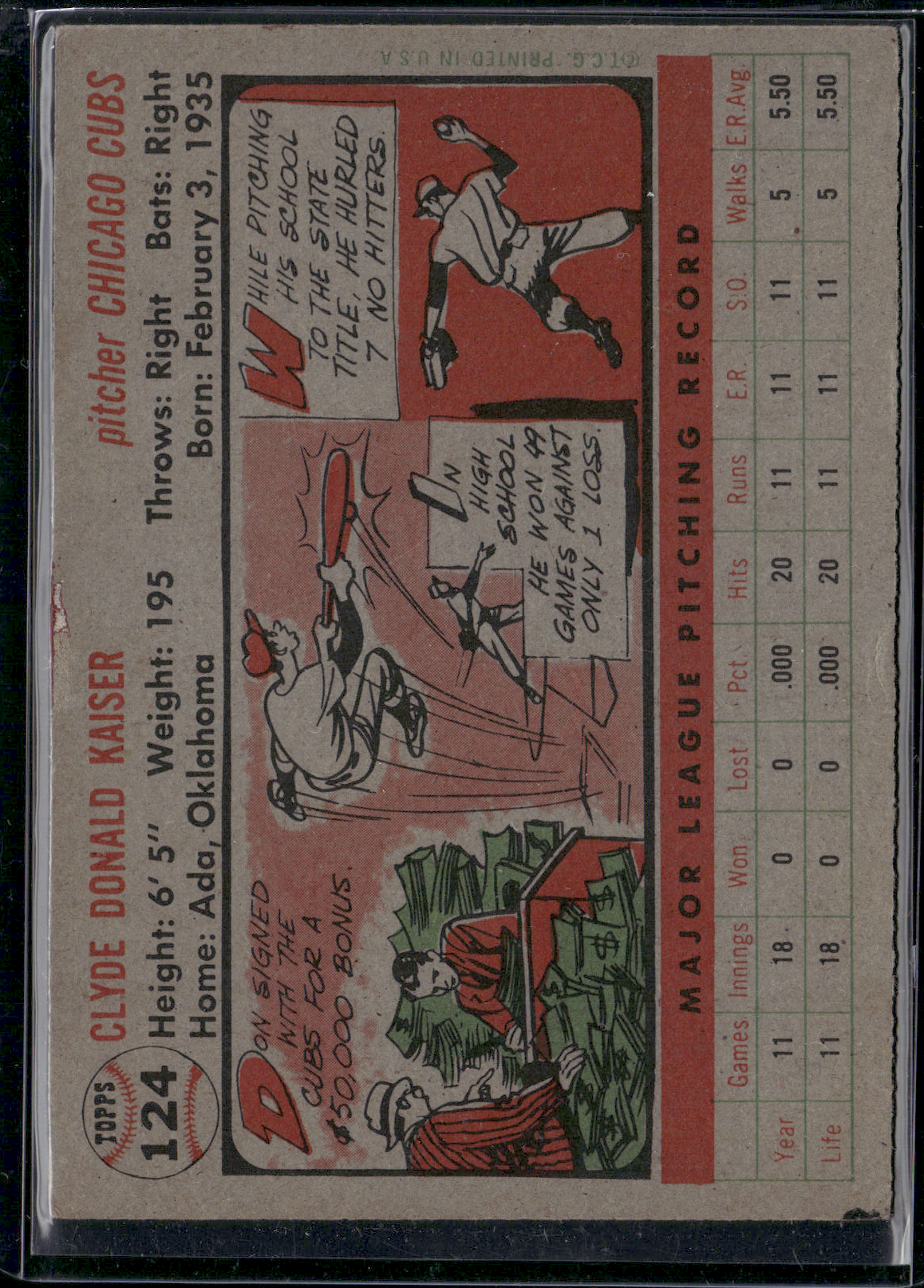 1956 Topps DON KAISER #124 Light Wrinkles and Slight Warpage