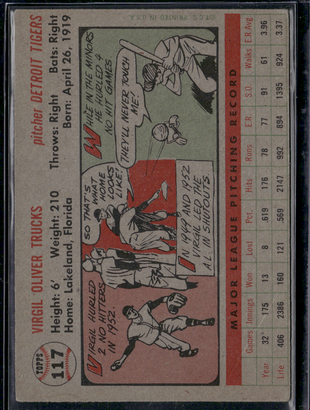 1956 Topps VIRGIL TRUCKS #117 Corner crease