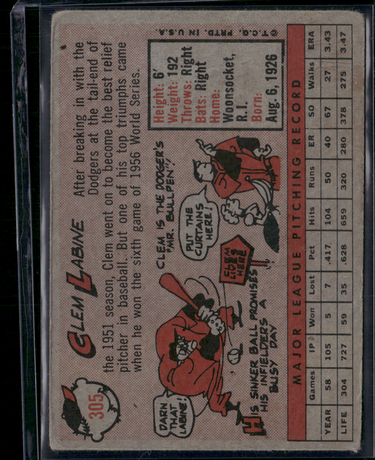 1958 Topps CLEM LABINE #305