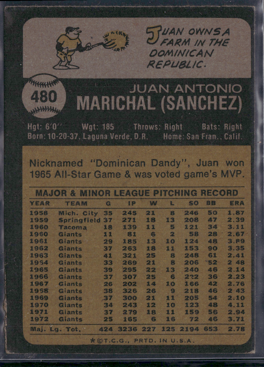 1973 Topps JUAN MARICHAL #480 Edge Chip (VG/EX)