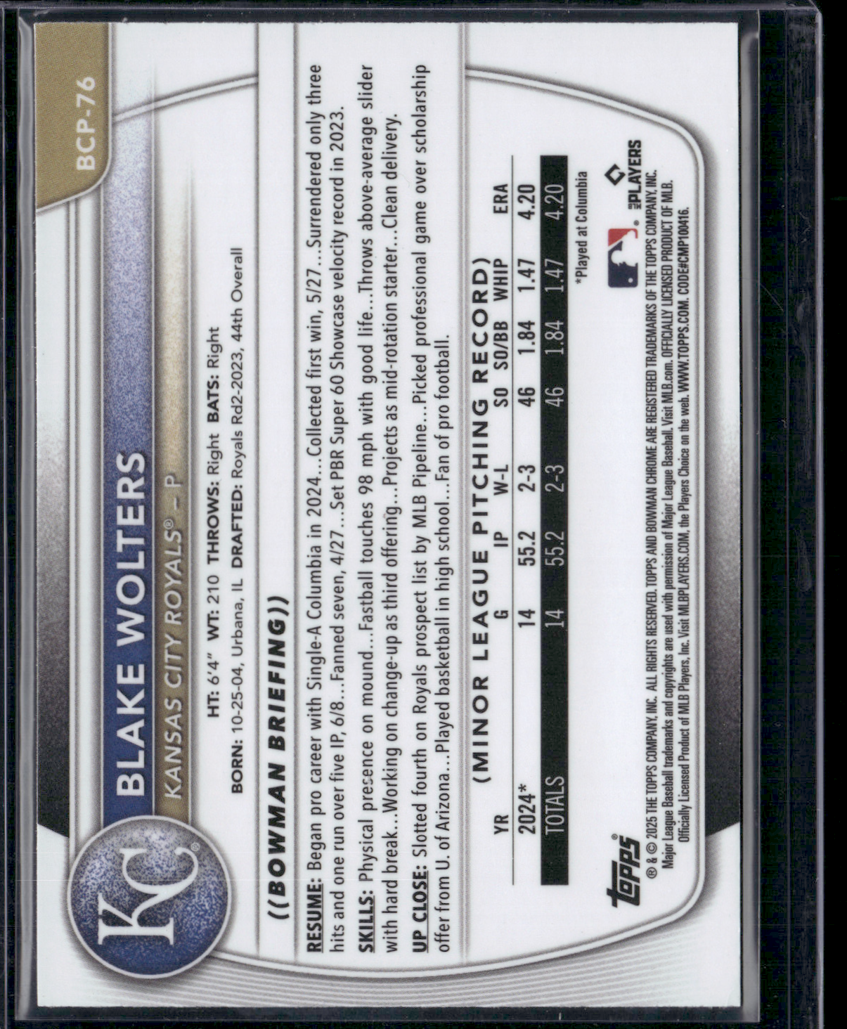 2025 Bowman BLAKE WOLTERS #BCP-76 1st Bowman CHROME
