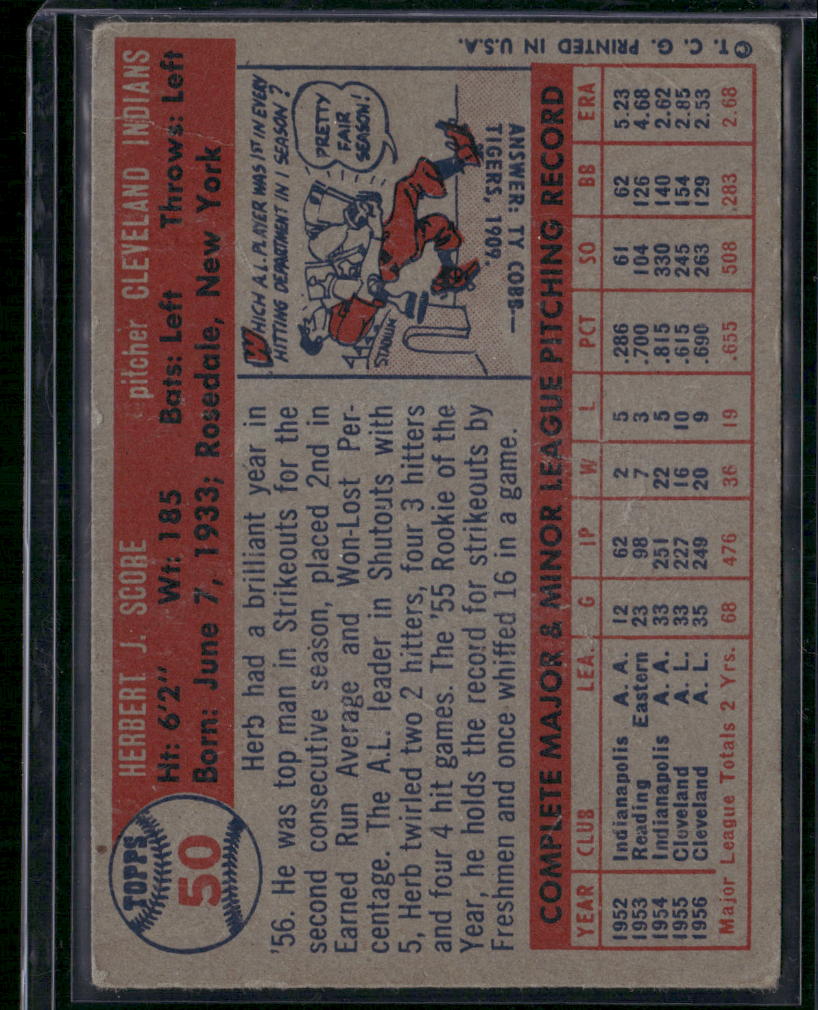 1957 Topps HERB SCORE #50 Light Wrinkles (VG)