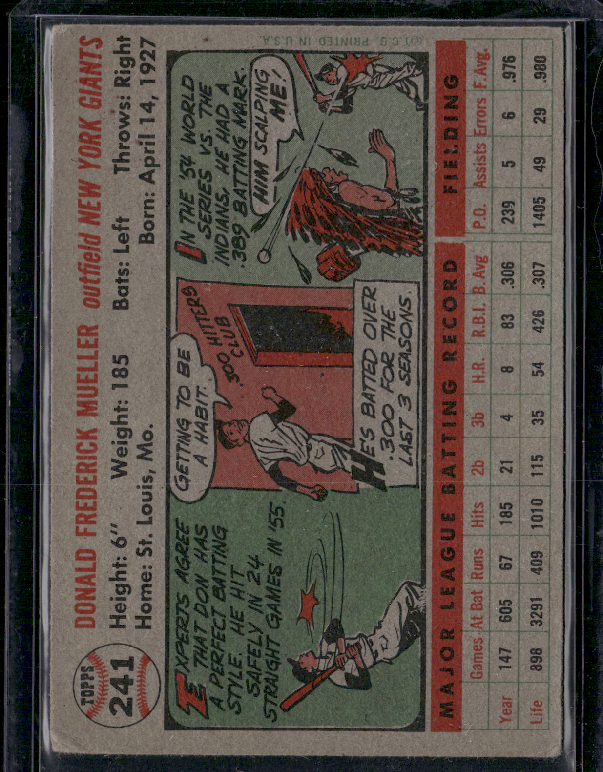 1956 Topps DON MUELLER #241 Light Wrinkles