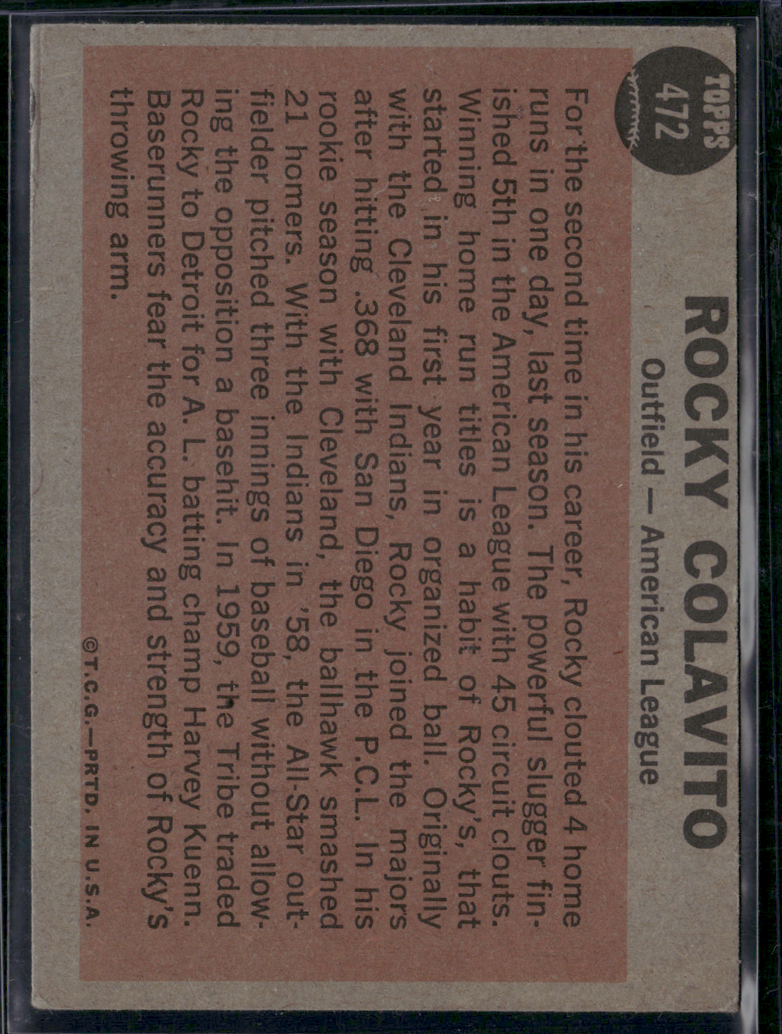 1962 Topps ROCKY COLAVITO #472