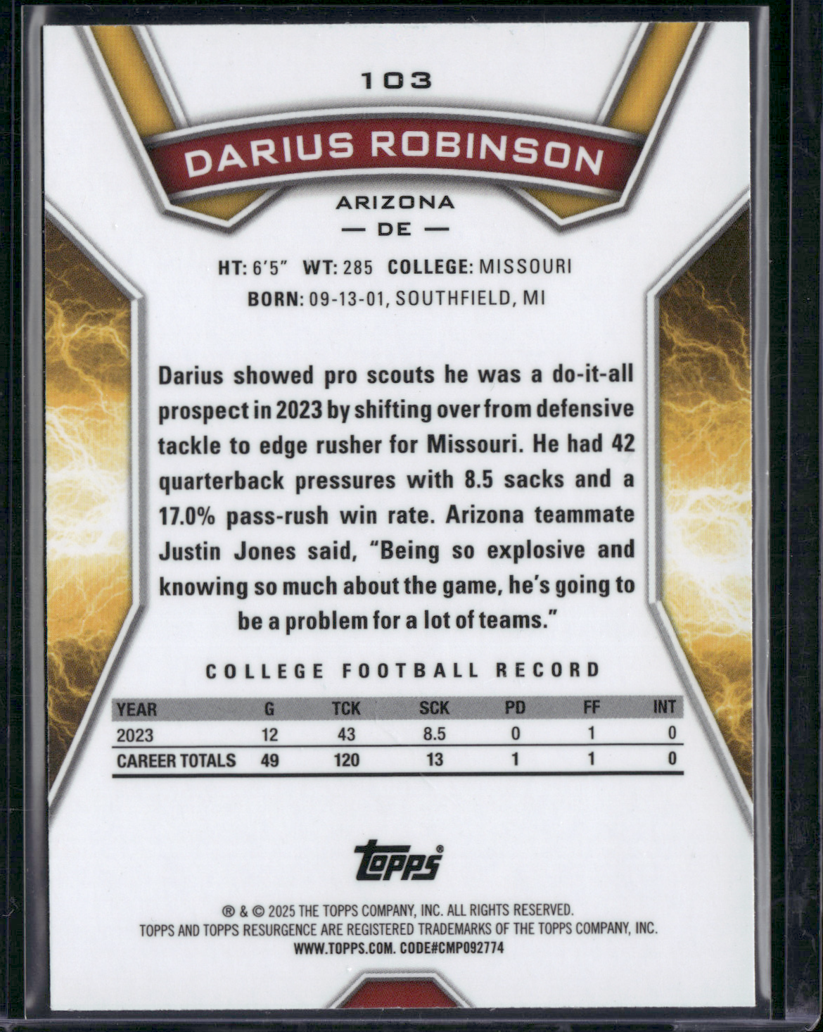 2024 Topps Resurgence DARIUS ROBINSON #103 MOLTEN LAVA FOILBOARD Rookie Card RC
