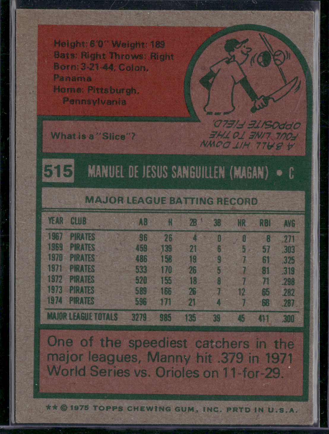 1975 Topps MANNY SANGUILLEN #515 (VG)