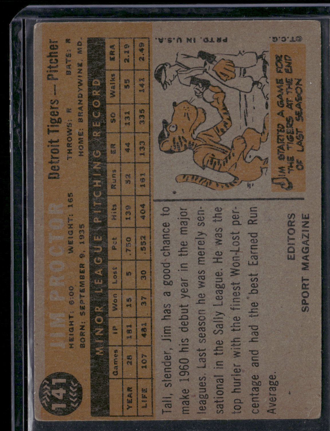 1960 Topps JIM PROCTOR #141 1960 Rookie Star Light Wrinkle (VG)