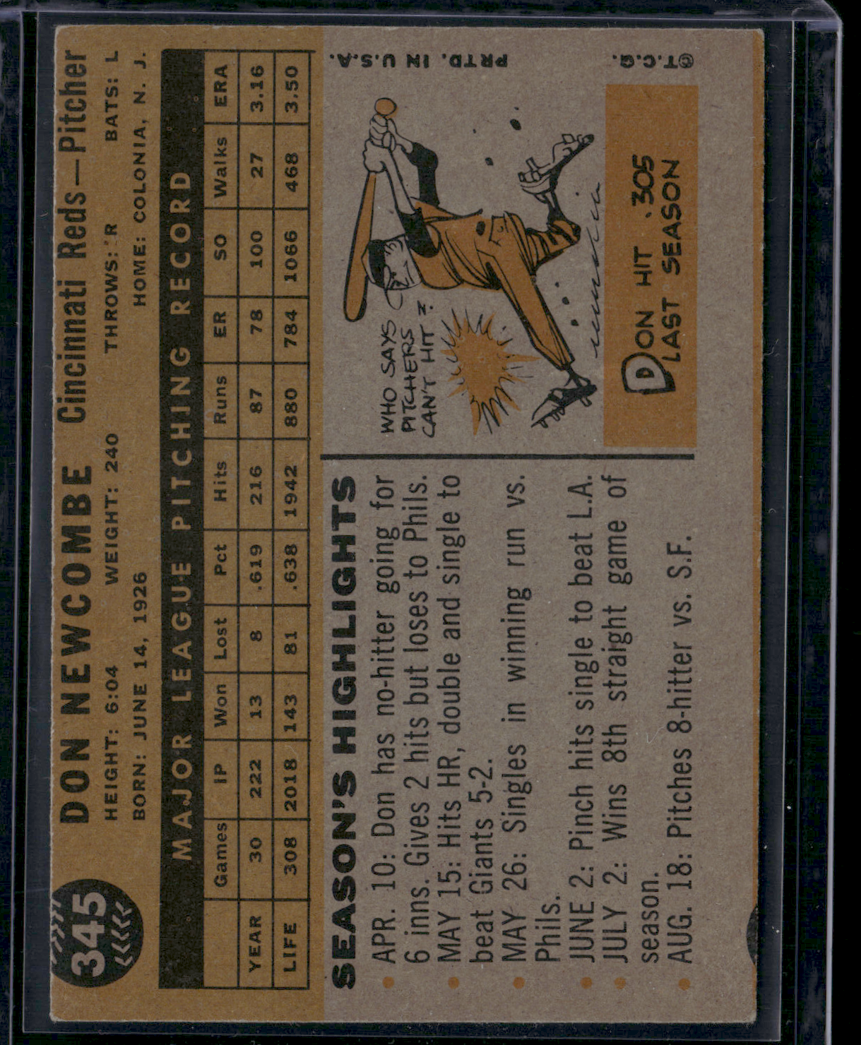 1960 Topps DON NEWCOMBE #345