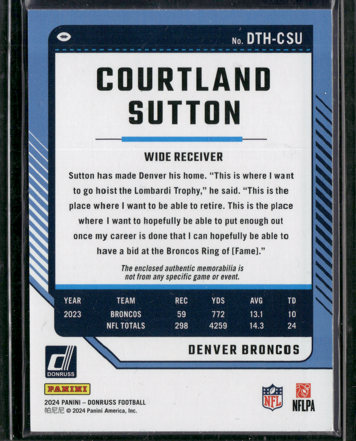 2024 Panini Donruss COURTLAND SUTTON #DTH-CSU DONRUSS THREADS RELIC