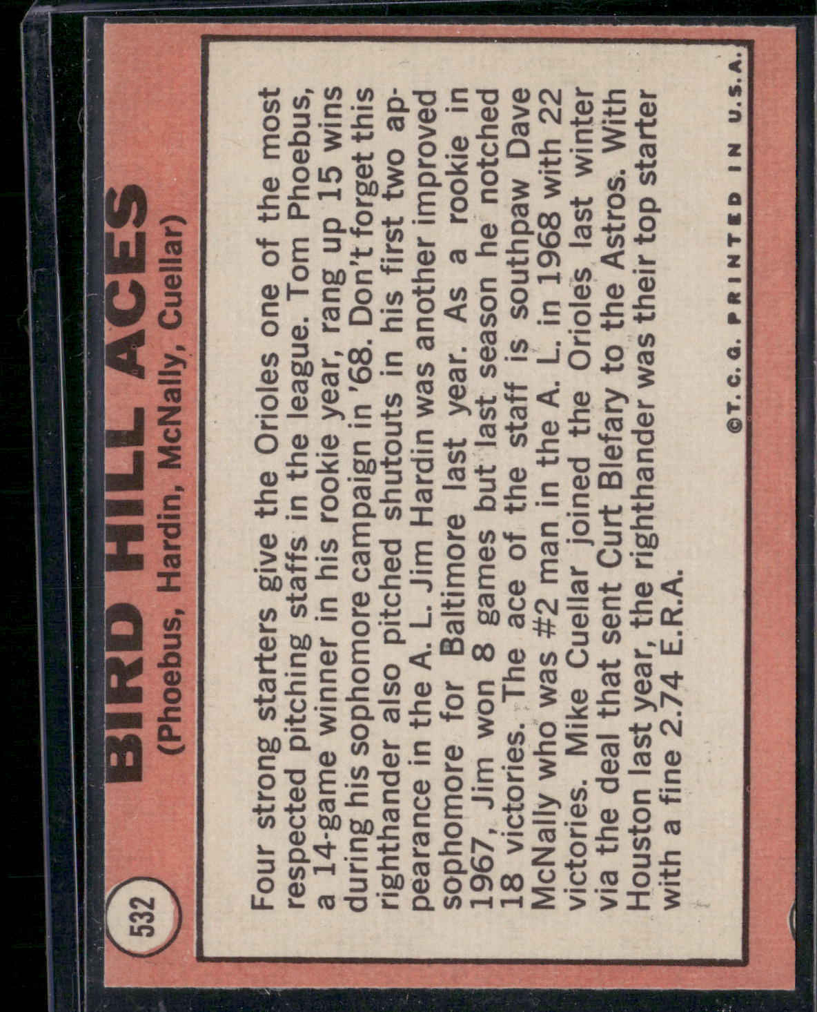 1969 Topps TOM PHOEBUS/HARDIN/MCNALLY/CUELLAR #532 Bird Hill Aces (VG)