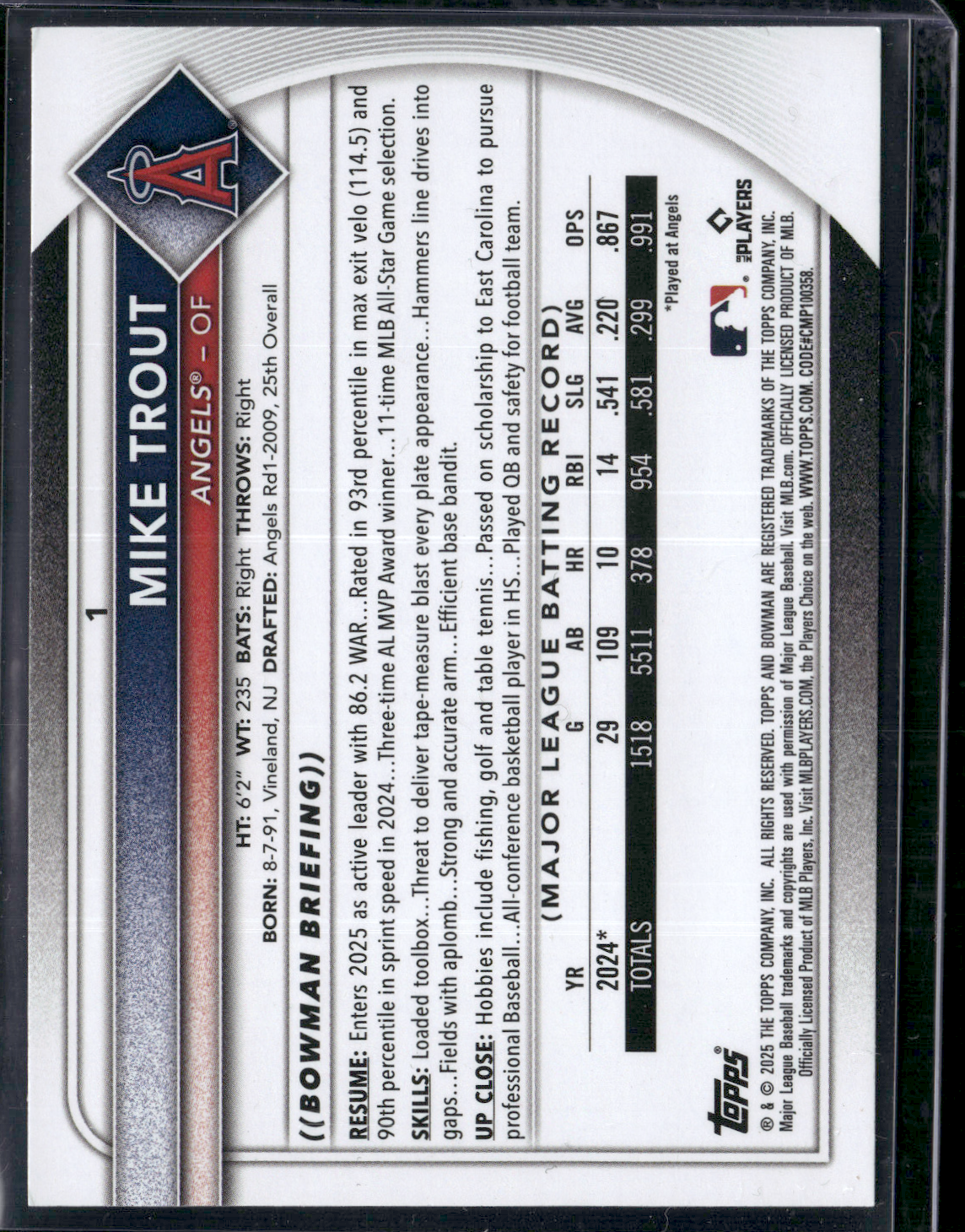 2025 Bowman MIKE TROUT #1