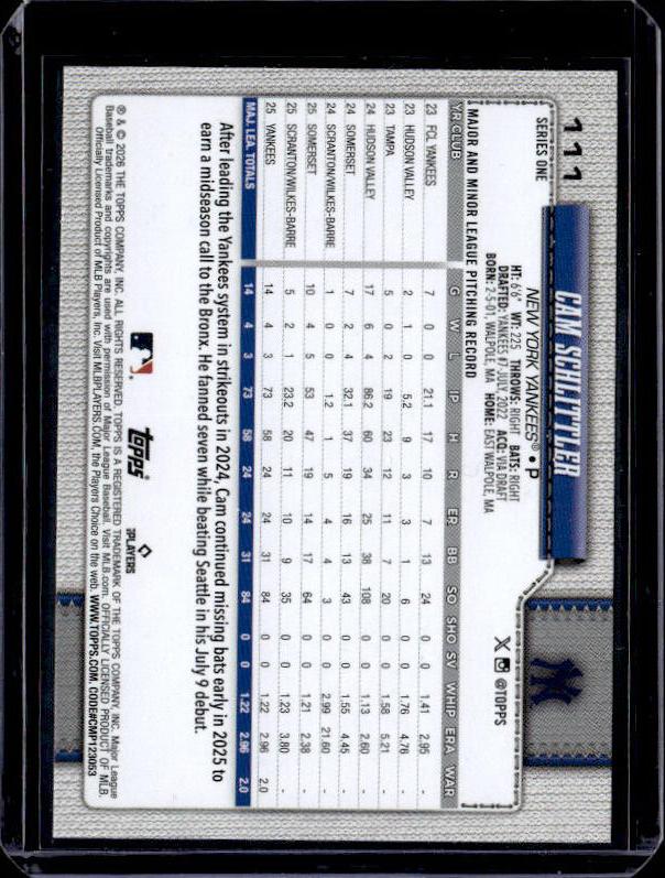 2026 Topps Series 1 CAM SCHLITTLER #111 Rookie RC
