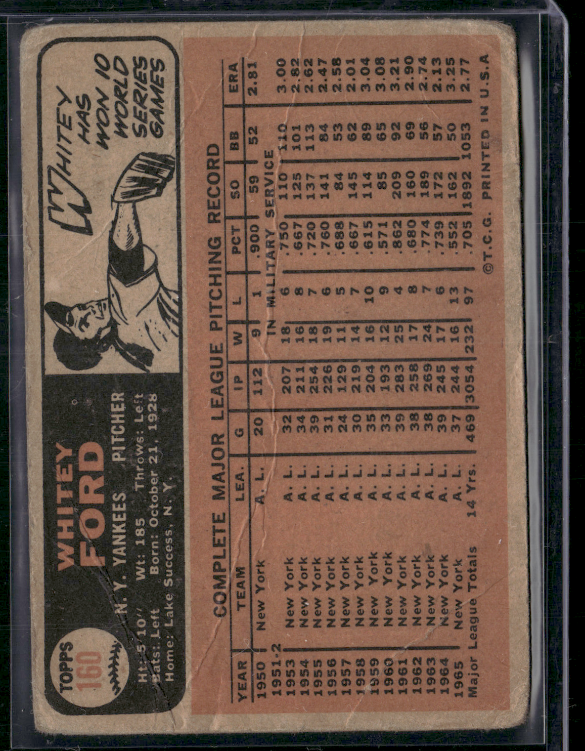 1966 Topps WHITEY FORD #160 Wrinkling (Good)