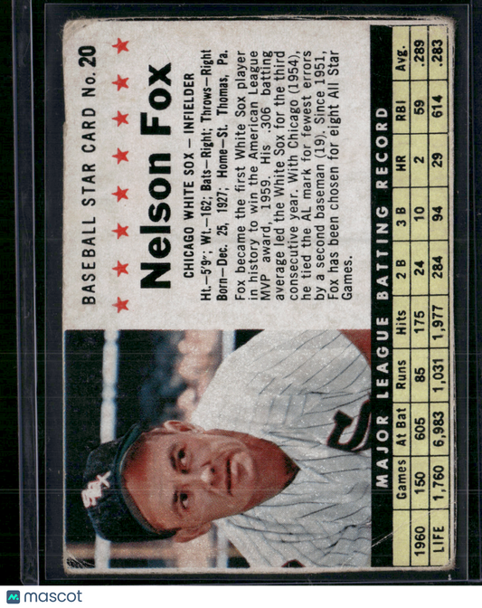 1961 Cereal Box NELLIE FOX #20 Hand Cut Wrinkles Corner Crease (Good)