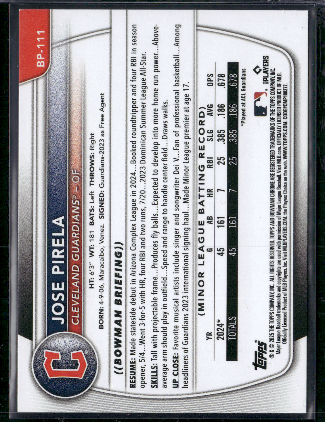 2025 BowmanJOSE PIRELA #BP-111 1st Bowman