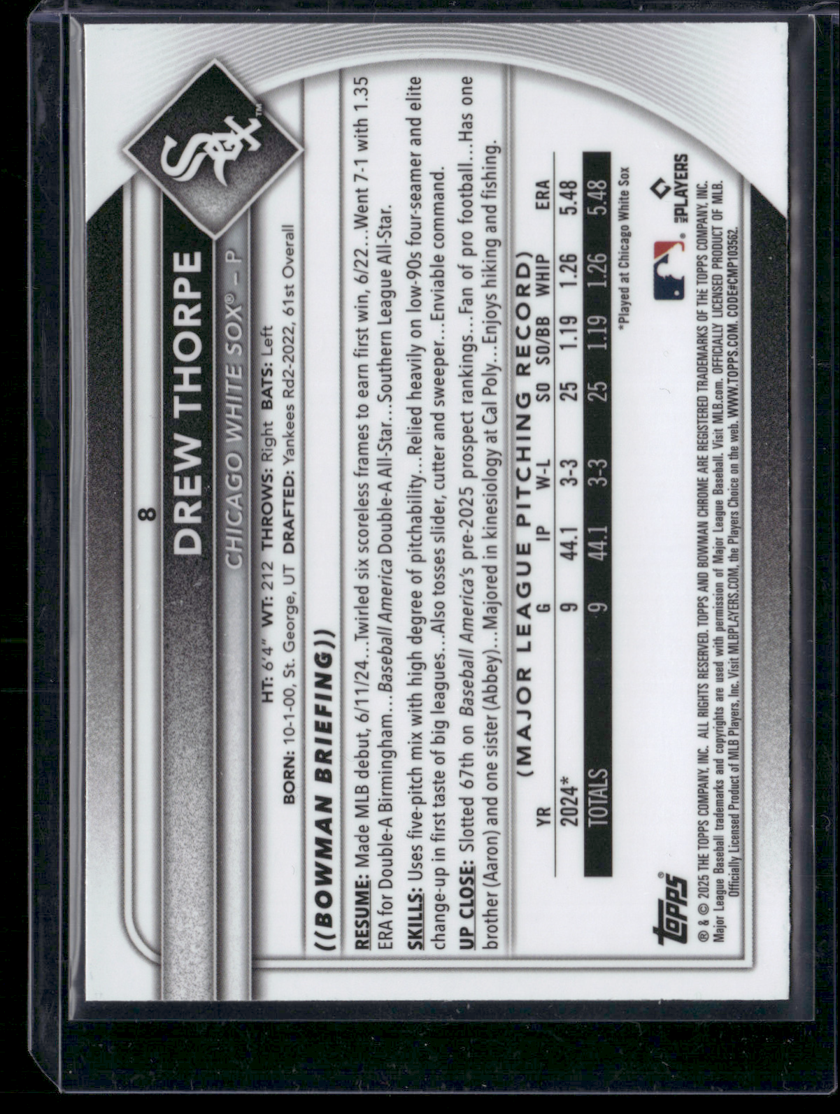 2025 Bowman DREW THORPE #8 Chrome Mojo Rookie RC