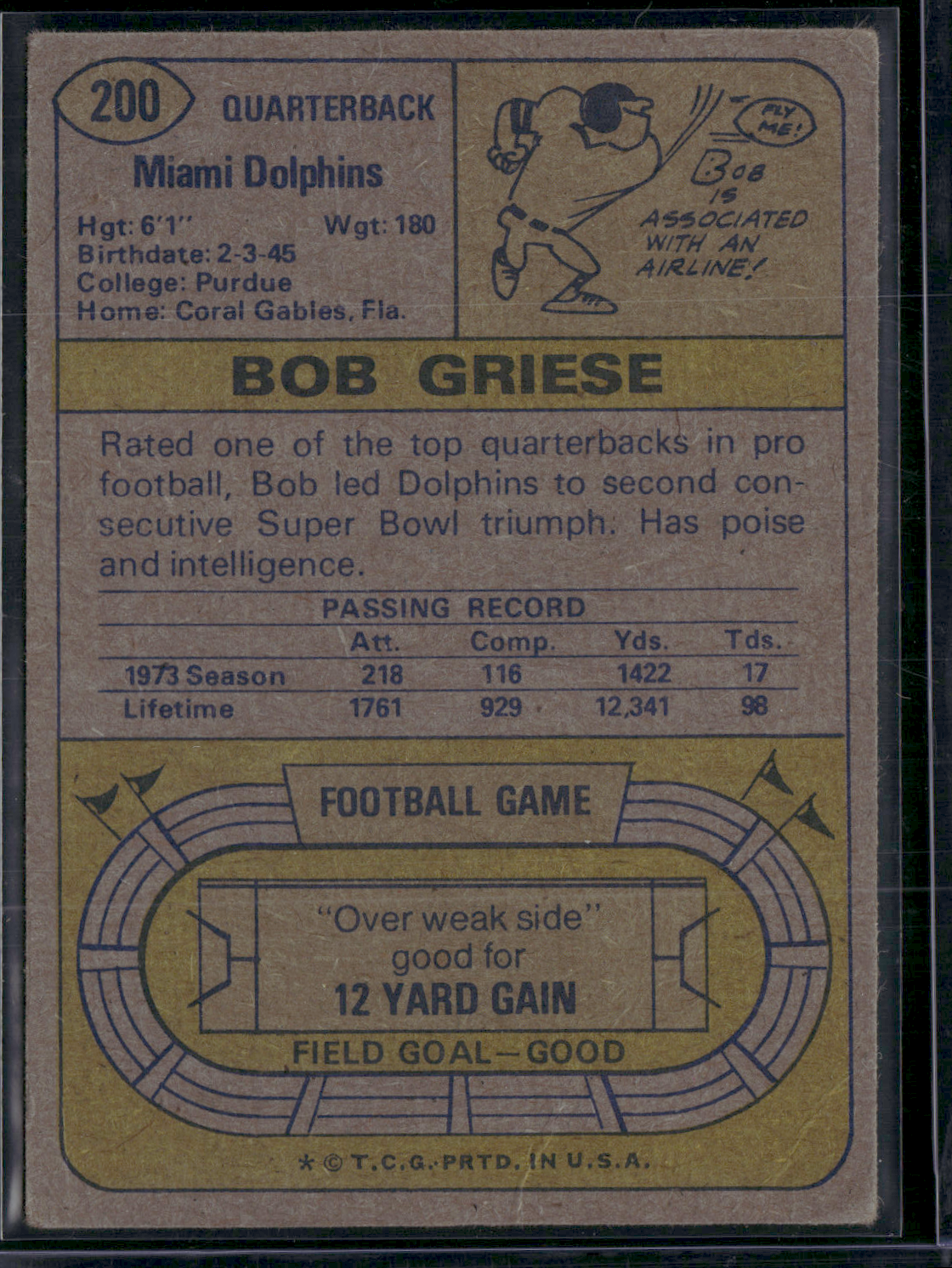 1974 Topps BOB GRIESE #200 Wrinkle Corner Crease (VG)