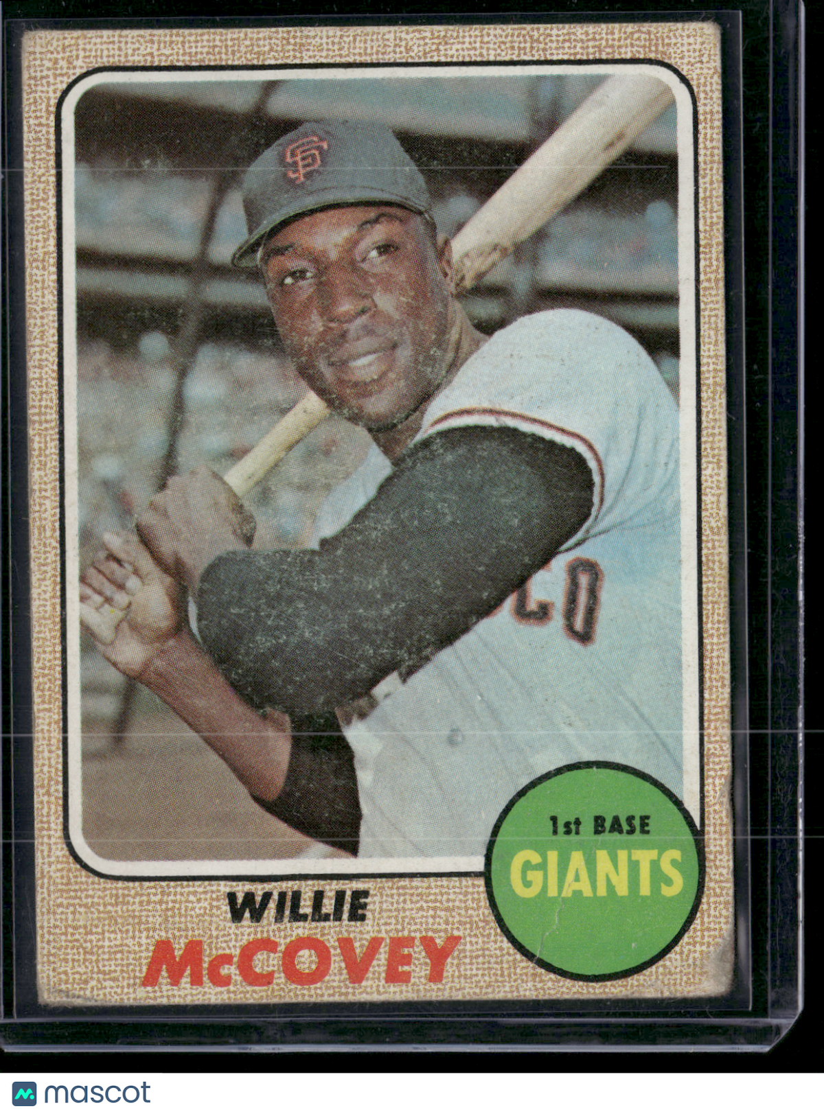 1968 Topps WILLIE MCCOVEY #290 Pencil on Back Toning Light Wrinkle (VG)