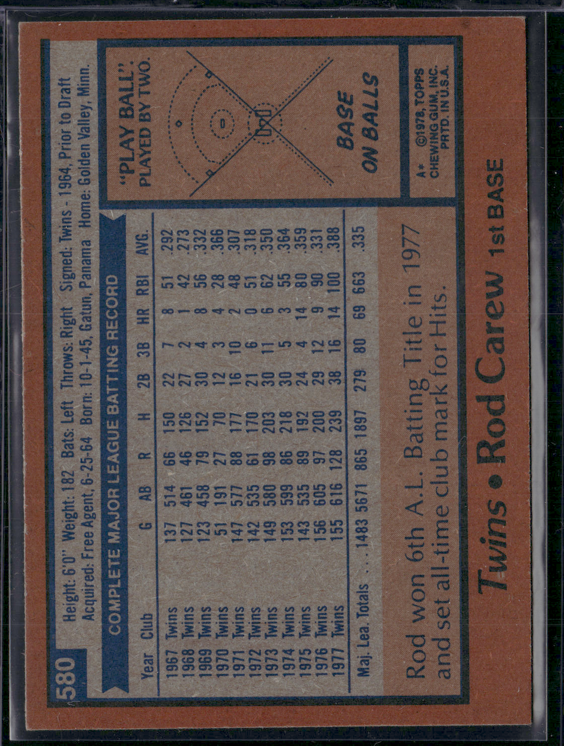 1978 Topps ROD CAREW #580 (EX)