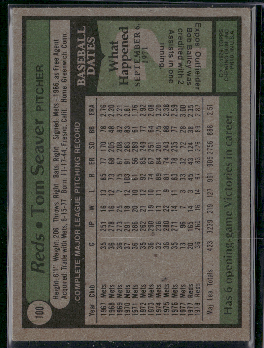 1979 Topps TOM SEAVER #100 (EX)