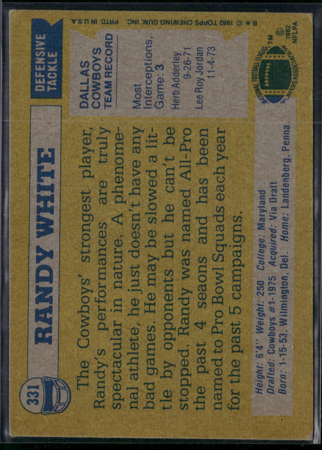 1982 Topps RANDY WHITE #331 (EX)