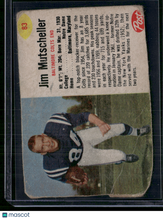 1962 Cereal Box JIM MUTSCHELLER #83 Hand Cut Pencil on Back Wrinkles (Good)