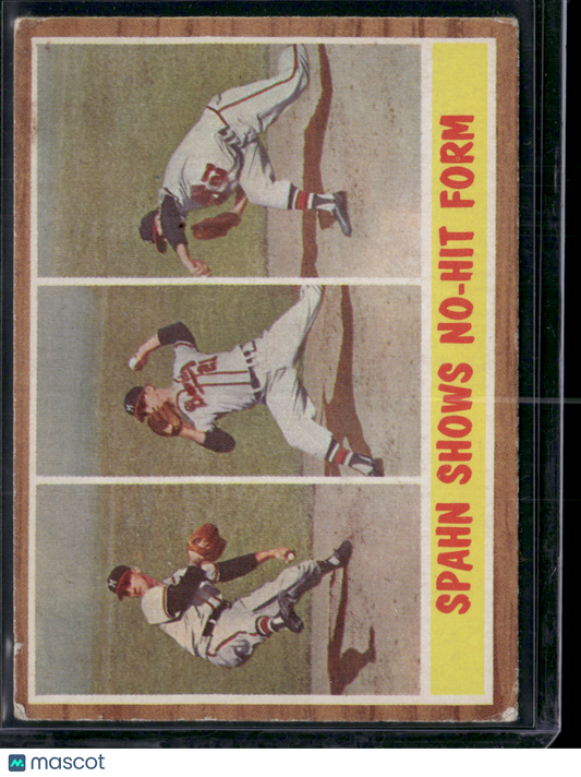 1962 Topps WARREN SPAHN #312 Spahn shows no-hit form