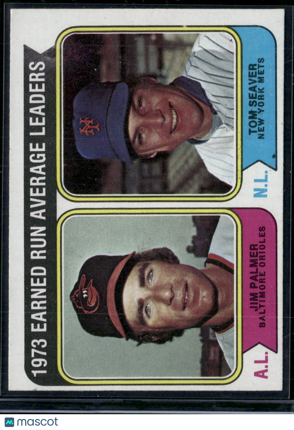 1974 Topps TOM SEAVER/JIM PALMER #206 1973 ERA Leaders Grain Raise (EX)