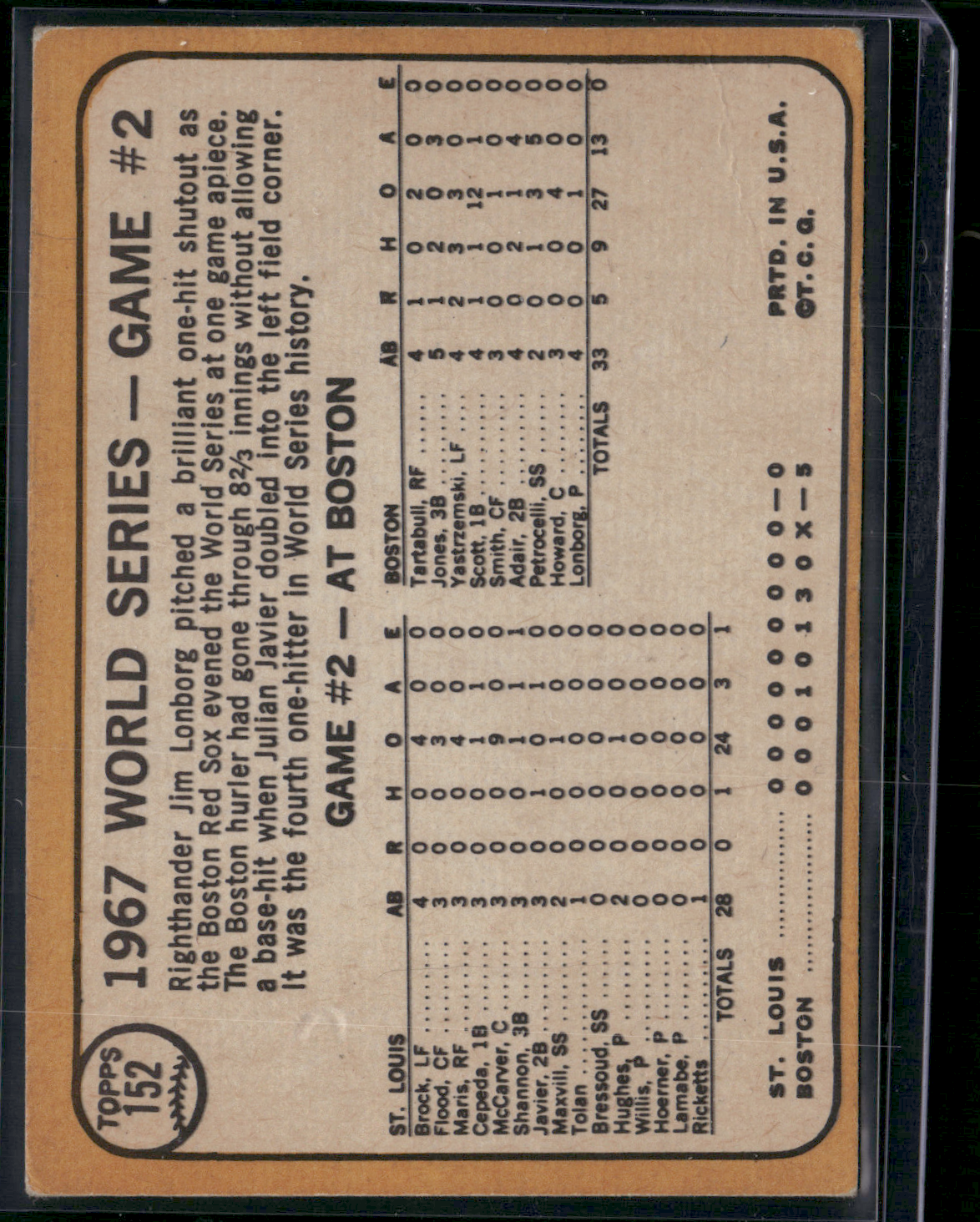 1968 Topps CARL YASTRZEMSKI #152 Yaz Smashes Two Homers World Series Game #2(VG)