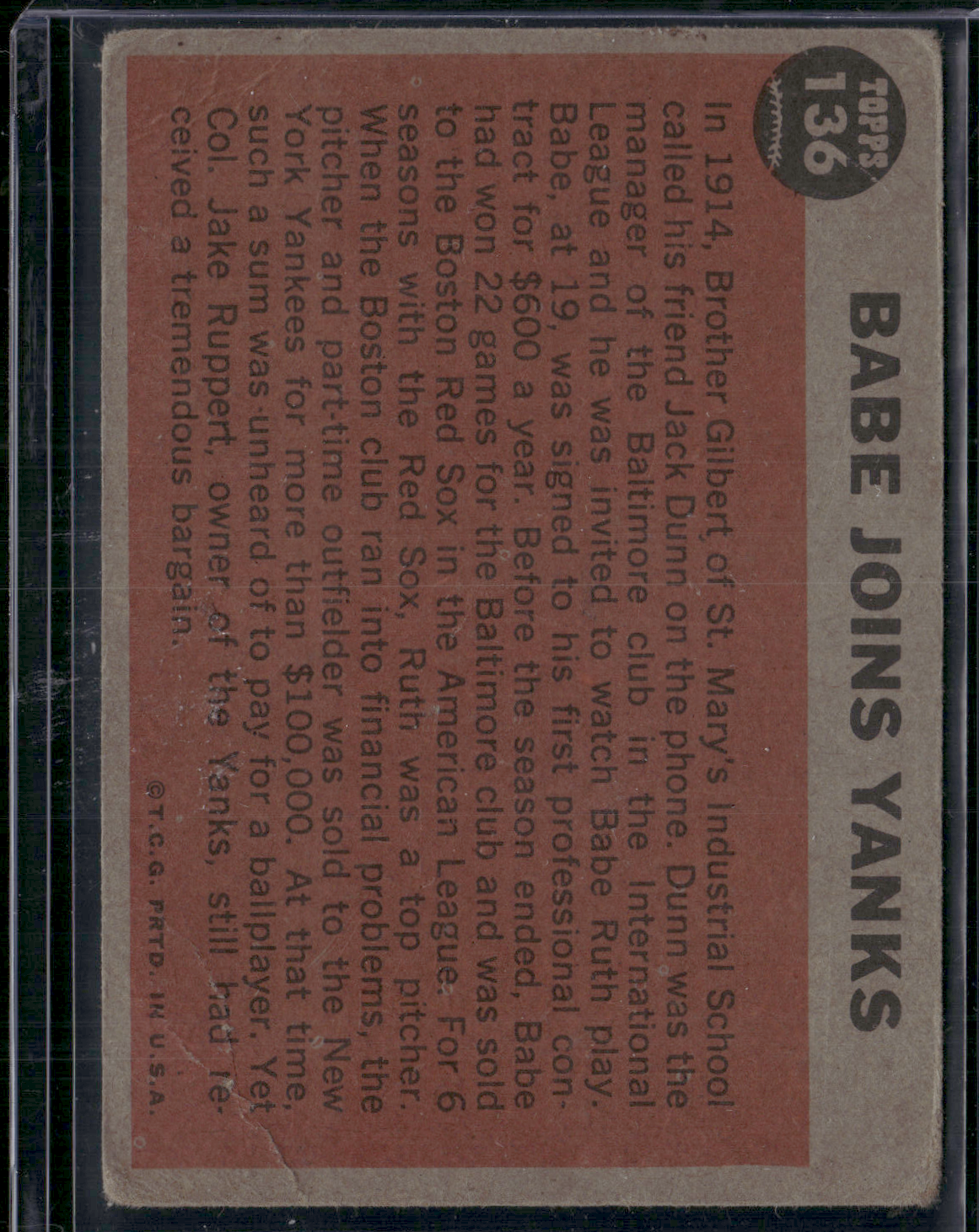 1962 Topps BABE RUTH #136 Babe Joins Yanks (Good)