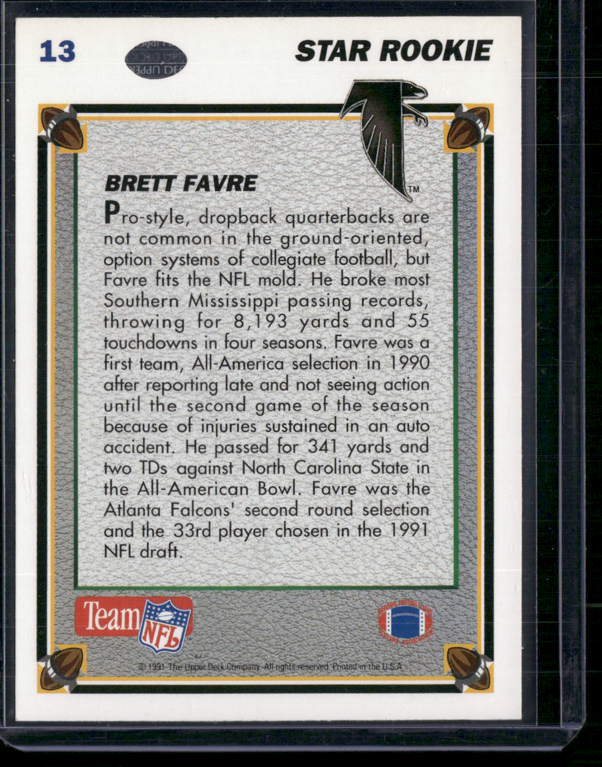1991 Upper Deck BRETT FAVRE #13 Rookie RC (NM)