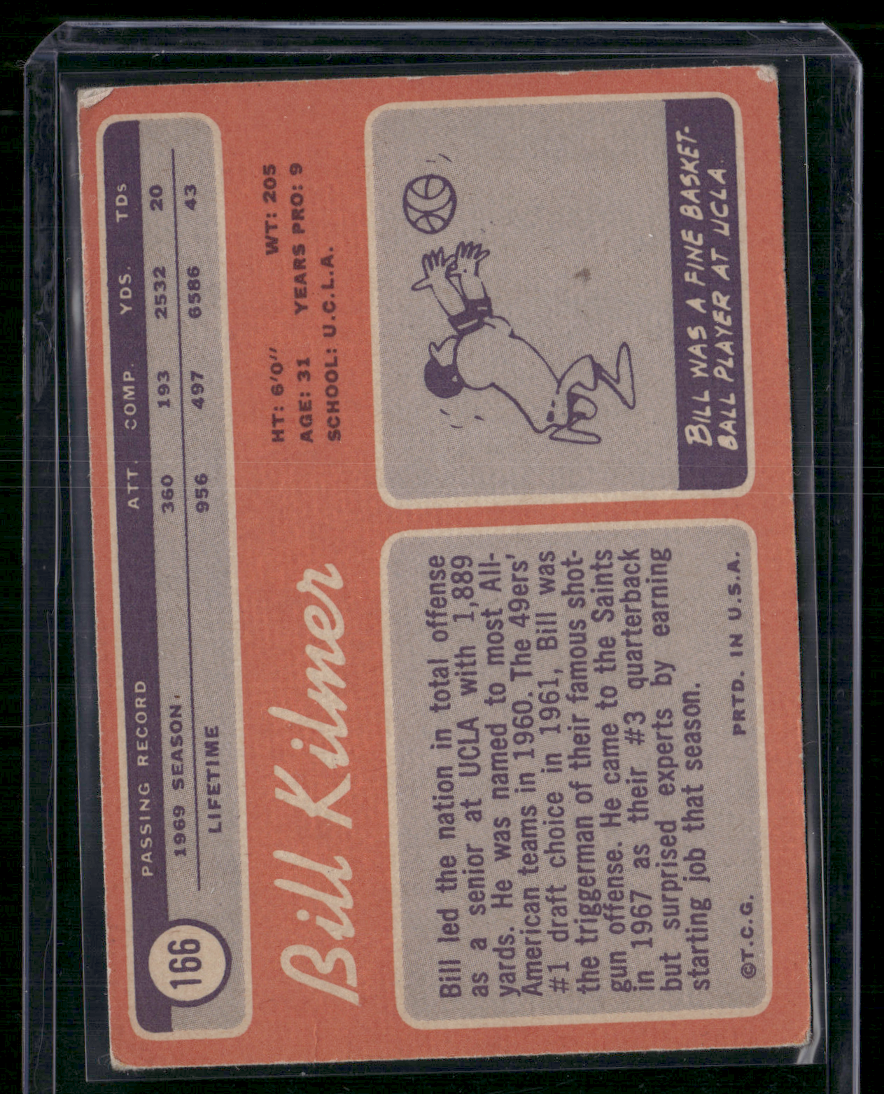 1970 Topps BILL KILMER #166 Autographed Auto not authenticated (VG)