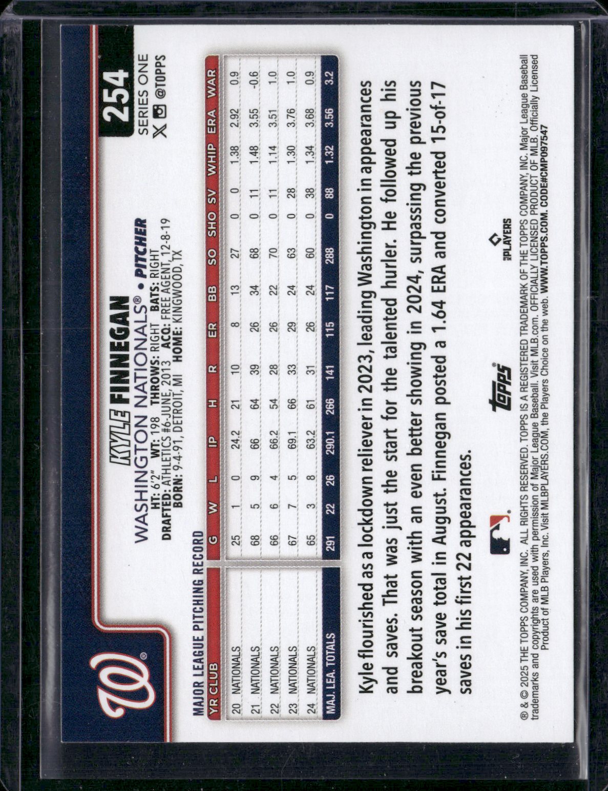 2025 Topps Series 1 KYLE FINNEGAN #254 Rainbow Foil