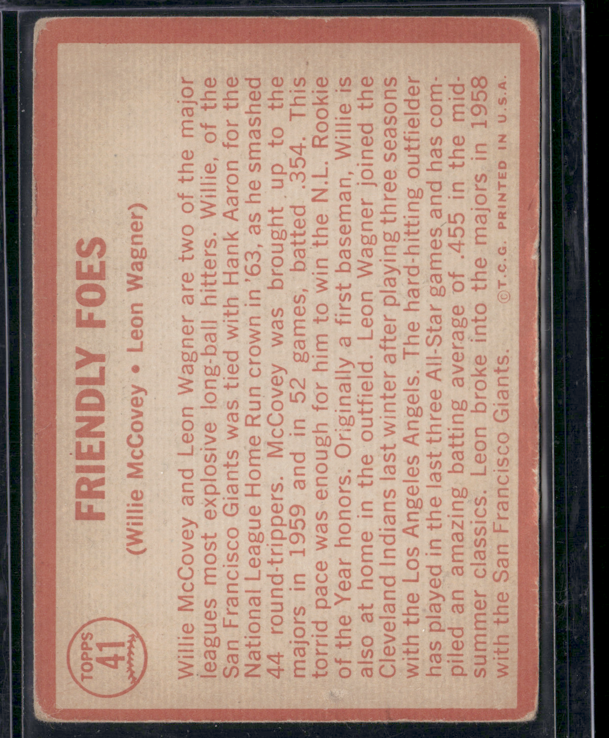 1964 Topps WILLIE MCCOVEY/LEON WAGNER #41 Friendly Foes