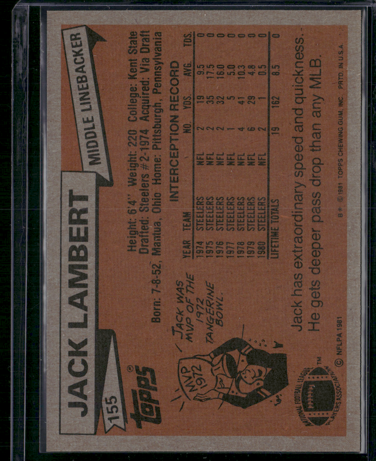 1981 Topps JACK LAMBERT #155 (EX/MT)