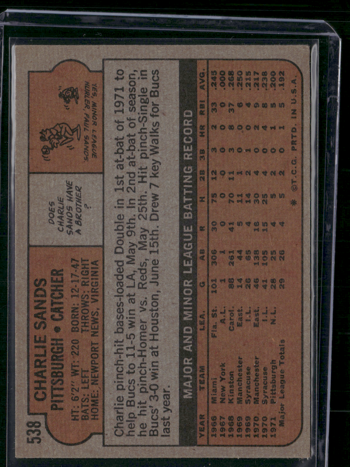 1972 Topps CHARLIE SANDS #538