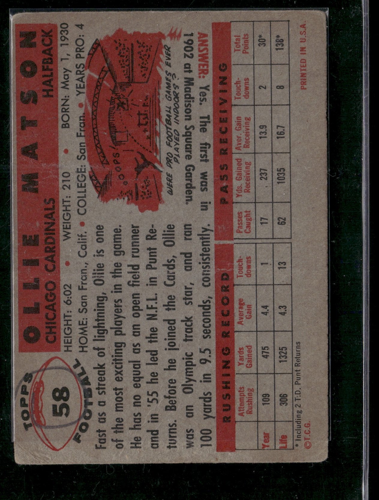 1956 Topps OLLIE MATSON #58