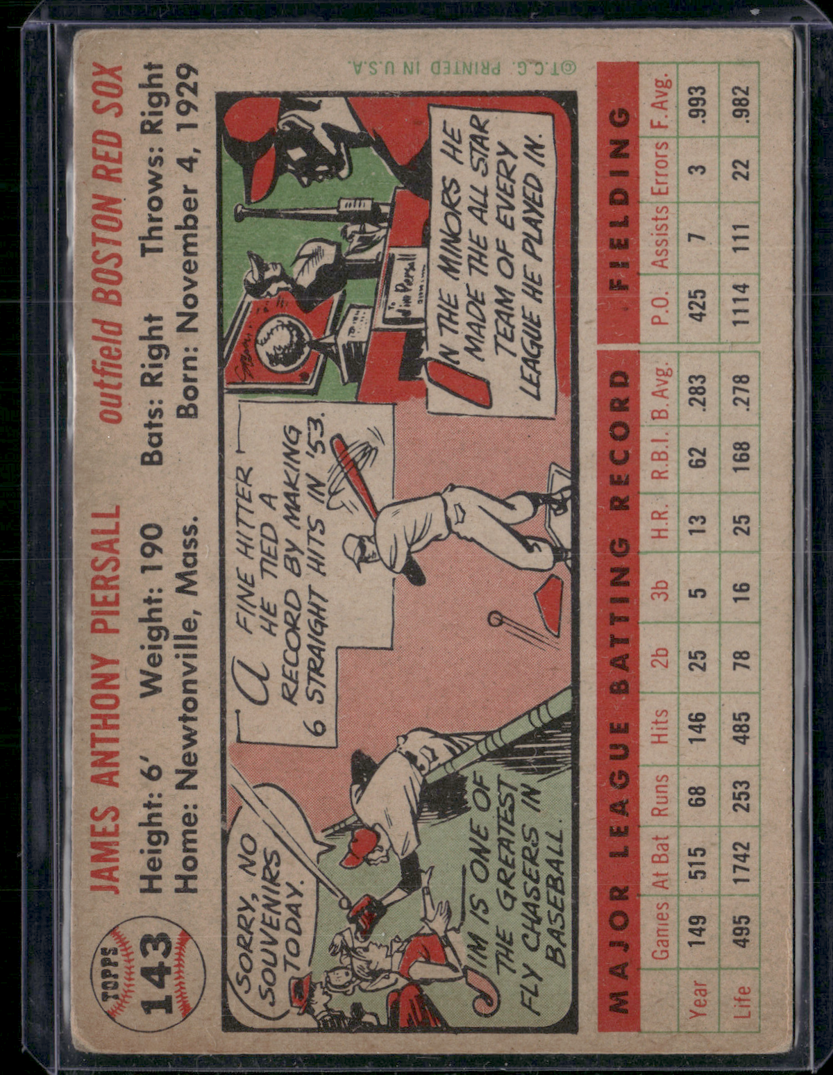 1956 Topps JIM PIERSALL #143 Wrinkles (VG)