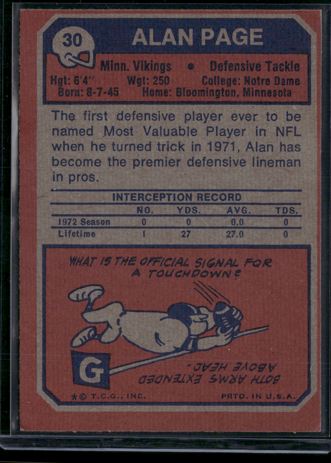 1973 Topps ALAN PAGE #30 (VG-EX)