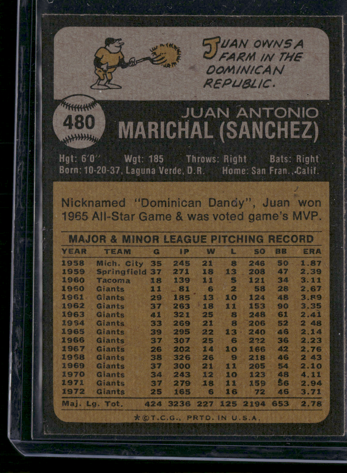 1973 Topps JUAN MARICHAL #480 Print Snow (VG/EX)