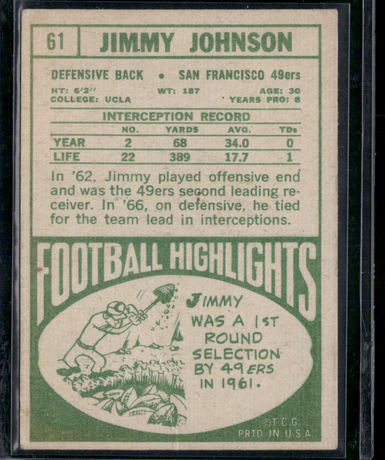 1968 Topps JIMMY JOHNSON #61